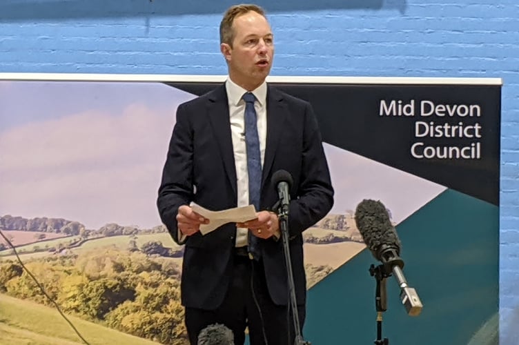 Victorious candidate Richard Foord makes his victory speech in Crediton