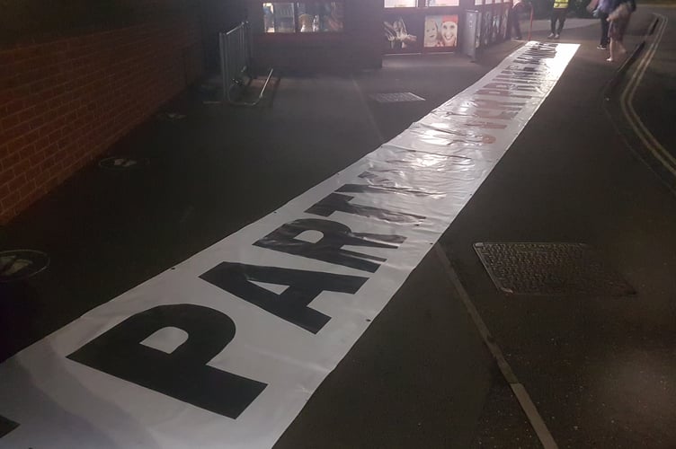 Protest banner at Tiverton Honiton by-election