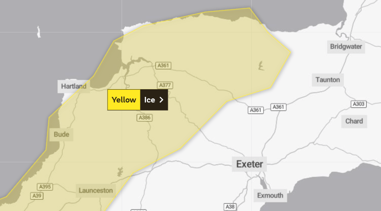 Part of Somerset is covered by a Yellow warning for ice issued by the Met Office