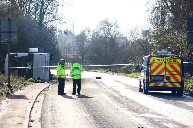 A police investigation unit at the crash on the A39 near Cannington on Tuesday