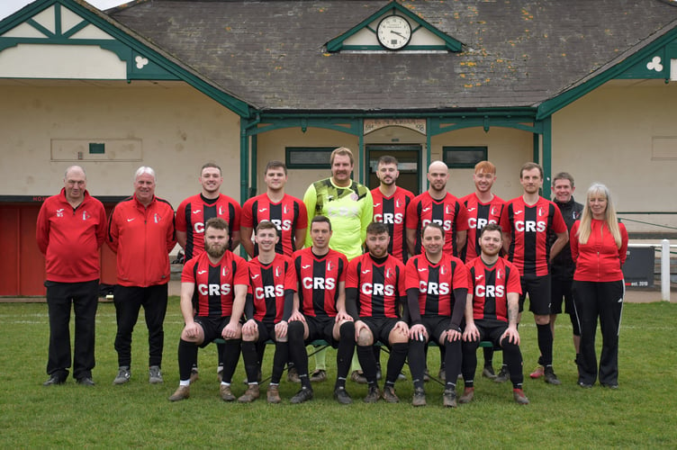 Watchet Town, who drew 1-1 at home with Worle in the Premier Division of the Uhlsport Somerset County Football League last Saturday, back left to right: Michael Stout, Nick Sully, Lewis Ahmet, Charley Clausen, Adam Bishop, Connor Shopland, Brandon Walsh, Cody Truscott, Alastair Harrison, Matt Heywood, Avril Cooke; front: Jay Darrell, Josh Aspey, Eben Harding, Lewis Rogers, Aaron Deeks and Billy Jones.