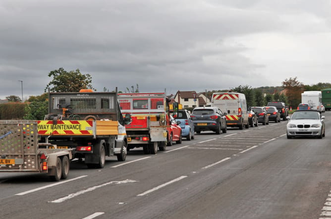 Delays on the A39 near Minehead caused by a cycleway project.