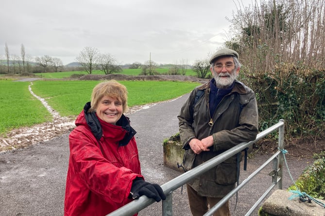 Mendip District Council leader Ros Wyke and Strawberry Line Society Chairman Mick Fletcher on the newest section Of the Strawberry Line In Westbury Sub Mendip