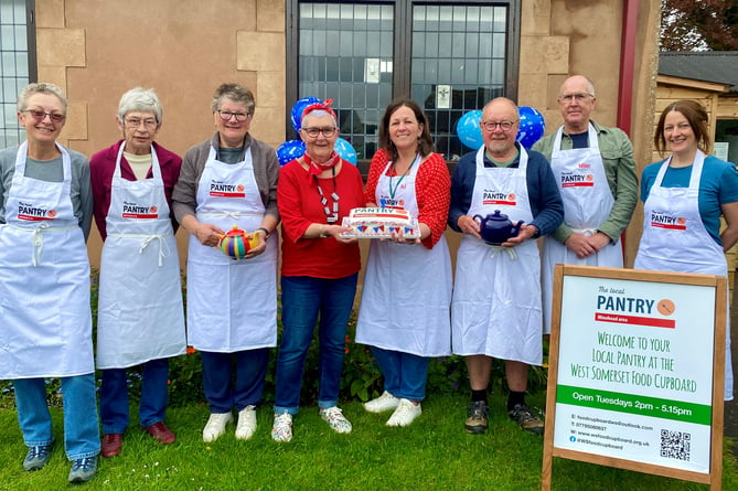 West Somerset Local Pantry staff and volunteers (left to right) Val Underwood, Pauline Hall, Kath Moon, Lyn Edwards, Ali Sanderson, Jim Moon, Mike Flatley, and Cally Elston.