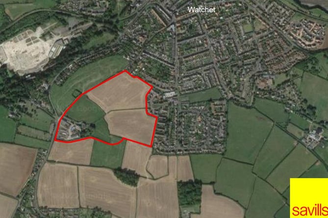 Parsonage Farm, Watchet, land edged in red showing proposed housing site.