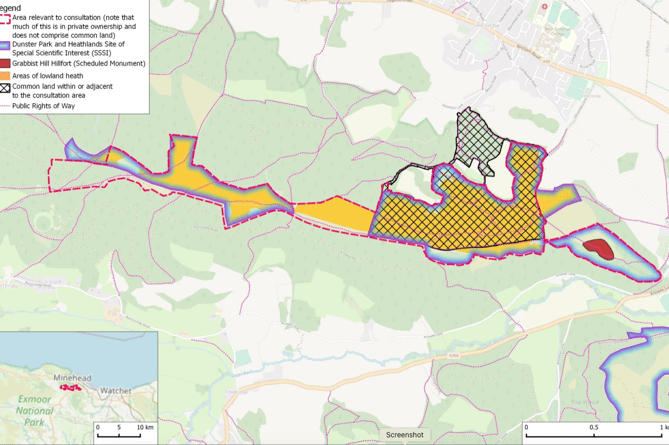 A map of the area of Wootton Ridge, Exmoor, on which management options consultation is being carried out.