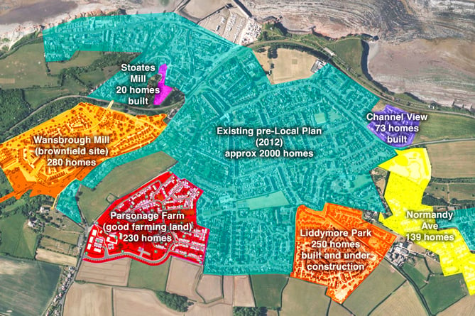 Watchet's Parsonage Farm proposed housing site is shown in red.