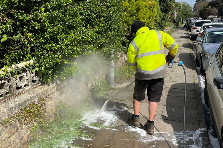 A weed-killing trial with an environmentally friendly product is underway in Minehead. 