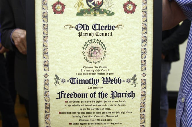The Old Cleeve freedom scroll presented to Tim Webb. 