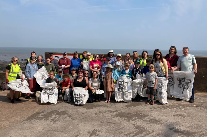 Volunteers who helped to clean the town beach during a Plastic Free Watchet event.
