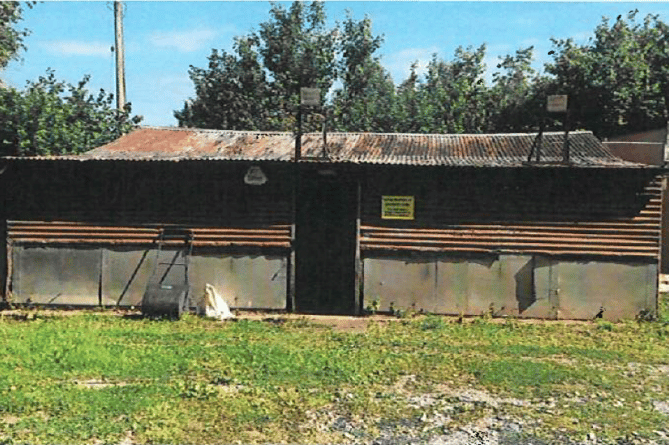 The dilapidated Royal British Legion target shooting clubhouse.