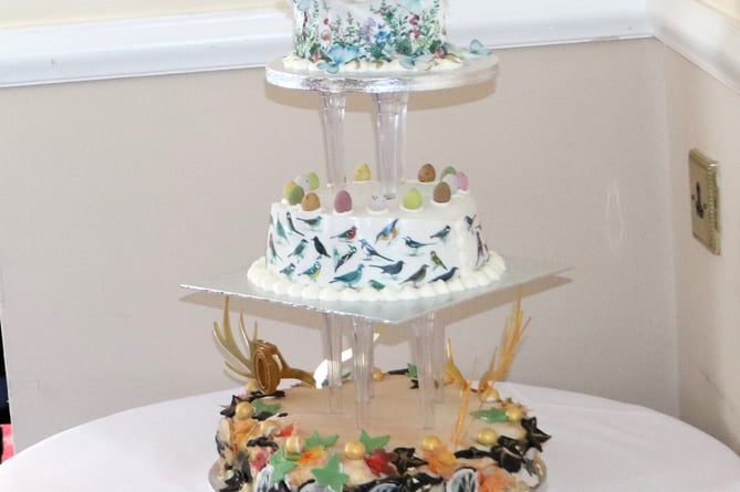 Exmoor Natural History Society's celebratory cake with wildlife decorations. 50 years anniversary