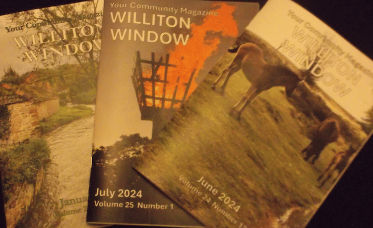 The covers of some recent editions of the Williton Window magazine.