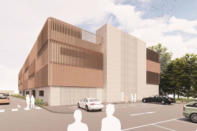 An artist's impression of a new multi-storey car park being built for Musgrove Park Hospital, Taunton.