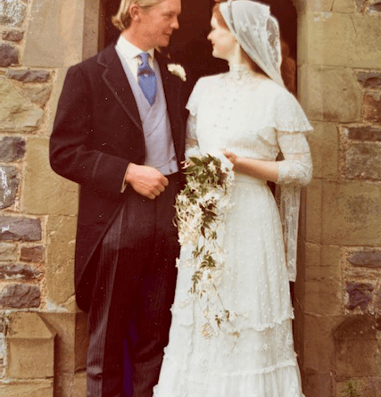 Rollo and Janie Clifford outside the Lynch Chapel, Selworthy, on their marriage in 1974.