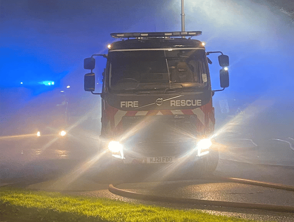 Nether Stowey firefighters were called to an early hours fire which engulfed a rural village house. PHOTO: DSFR.