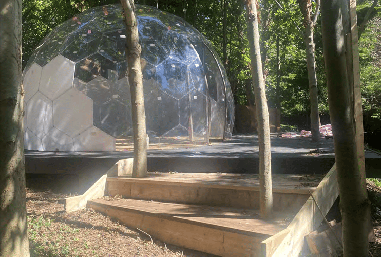 Raised decking for the 'meditational glamping' pods in the grounds of Chapel Cleeve Manor, Old Cleeve, have not affected tree roots. PHOTO: Architectural Studio SW.