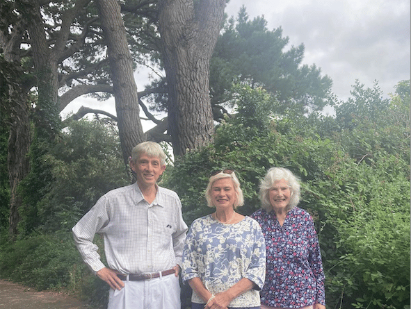 MP Rachel Gilmour (centre) with North Hill Action Group chairman Chris Miller and Minehead Conservation Society chairman Sally Bainbridge visiting a proposed memorial garden site on North Hill, Minehead.