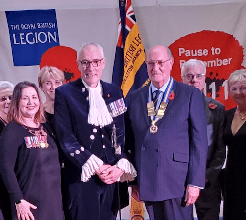 High Sheriff of Somerset Rob Beckley is welcomed to a Remembrance concert in Williton by Royal British legion county chairman Maj Robert McDonald. PHOTO: Guy Morgan.