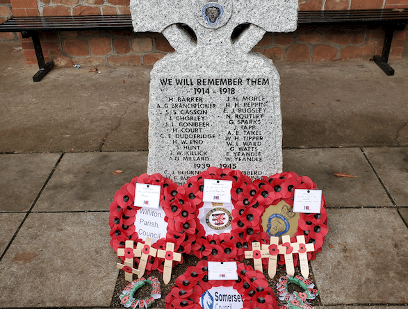 Wreaths laid at Williton War Memorial on Armistice Day. PHOTO: Guy Morgan.