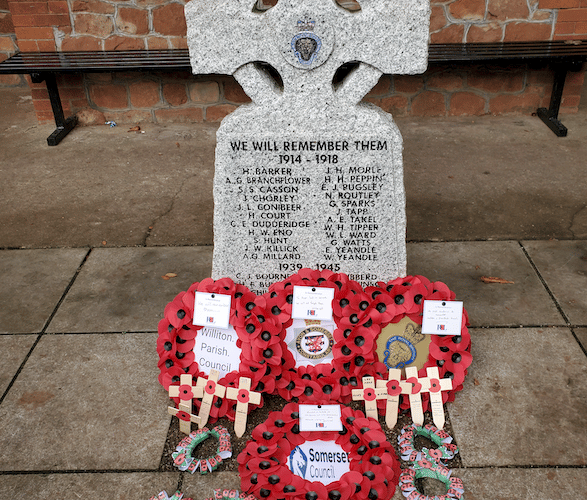 Wreaths laid at Williton War Memorial on Armistice Day. PHOTO: Guy Morgan.