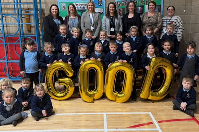 Staff and pupils of Knights Templar School, Watchet, celebrate a 'good' Ofsted rating.