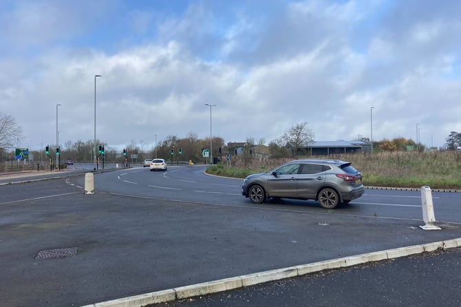 View of existing farm buildings from the Nexus 25 roundabout near Taunton (Photo: Daniel Mumby)