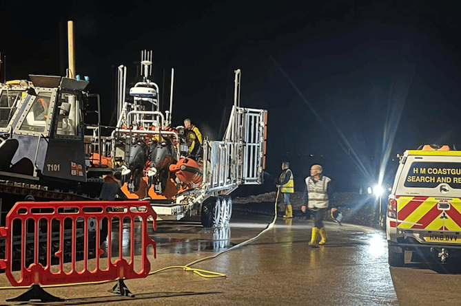 Coastguards and lifeboats carried out a late night search of an area around Minehead Harbour after a man was spotted in difficulty rowing a tender which was later thought to have been stolen. PHOTO: Watchet Coastguards.