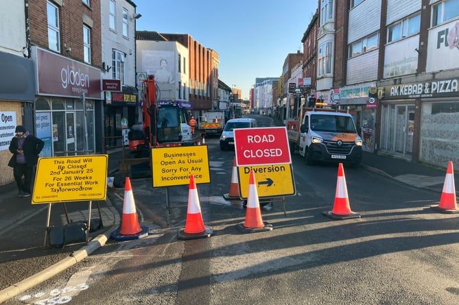 Eastover road closure in Bridgwater, seen from the junction with Salmon Parade and East Quay (Photo: Daniel Mumby)