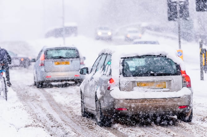 Driving in snow storm on British Road - for use only GEM snow UK road story