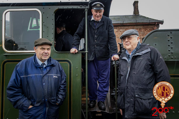 Nick Minnett (left) and Paul Conibeare (middle)  celebrating over 40 years at the WSR and Steve Martin (right) celebrating 52 years