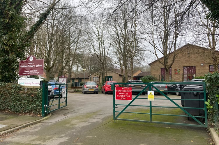 Entrance to Puriton Primary School on Rowlands Rise in Puriton