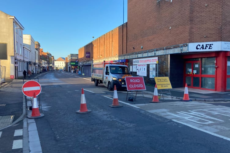 Eastover road closure in Bridgwater, seen from the junction with Church Road (Photo: Daniel Mumby)