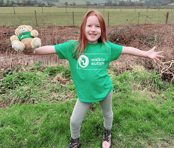 Seven-year-old Ivy Thomas, who is walking to fund-raise for an autism charity.