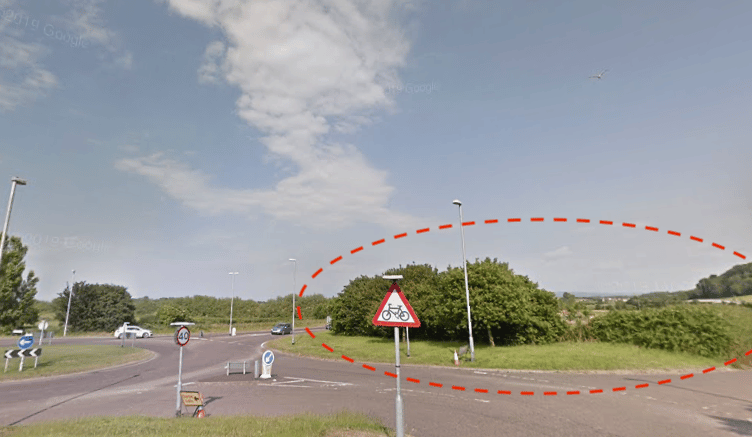 Red dotted area shows the location of a proposed roadside service station on the A39 outside Minehead. PHOTO: Google Maps.