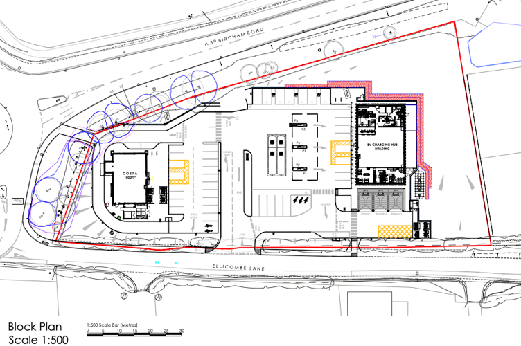 A plan of a proposed Minehead roadside service station. IMAGE: Frowsbury Design.