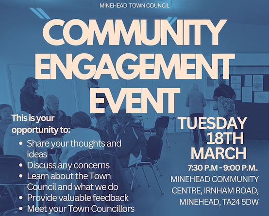 Town councillors in Minehead will meet residents face to face at an engagement event on March 18.